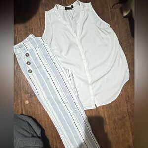 Striped Blue and White Women's capris with white flowing tank